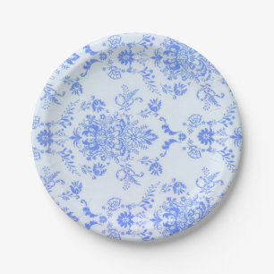 Blue Damask Pretty Print Paper Plate