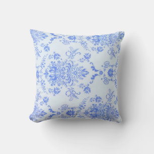 Blue Damask Pretty Print Throw Pillow