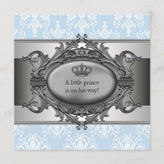 Blue Damask Prince Baby Boy Shower Invitation