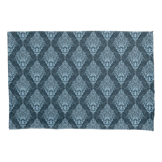 Blue Damask Print Pillowcase (Front)