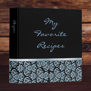 Blue Damask Ribbon Recipe Binder