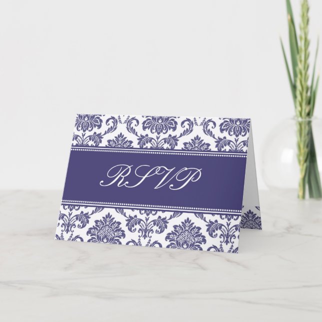 Blue Damask RSVP Card (Front)