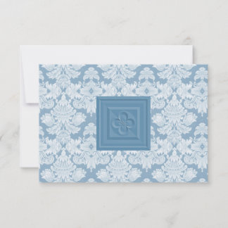 Blue Damask RSVP Card with Cross or Quatrefoil