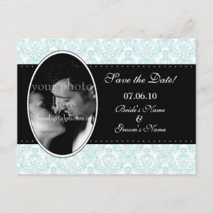 Blue Damask Save the Date Announcement Postcard