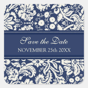Blue Damask Save the Date Envelope Seal
