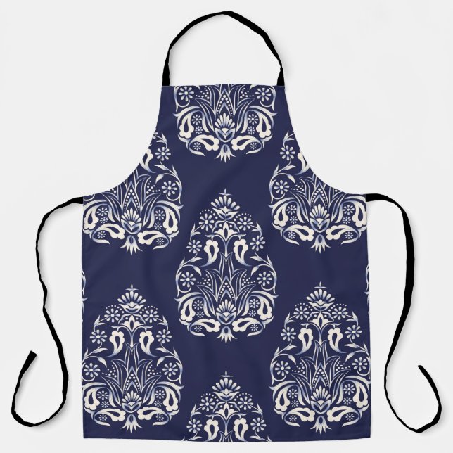 blue damask seamless pattern element apron (Front)