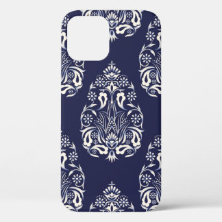 blue damask seamless pattern element iPhone 12 case