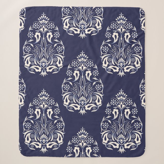 blue damask seamless pattern element sherpa blanket (Front)