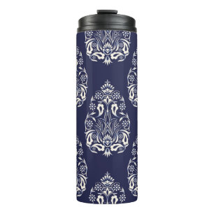 blue damask seamless pattern element thermal tumbler