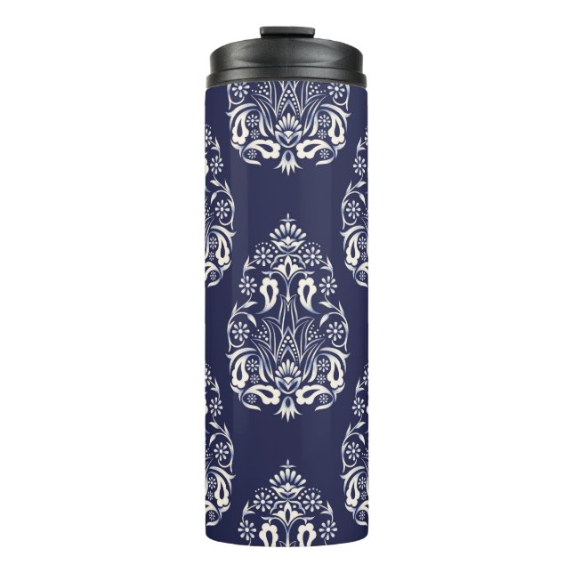 blue damask seamless pattern element thermal tumbler (Front)
