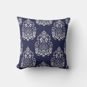 blue damask seamless pattern element throw pillow