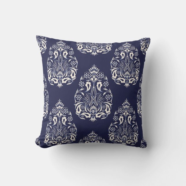 blue damask seamless pattern element throw pillow (Front)