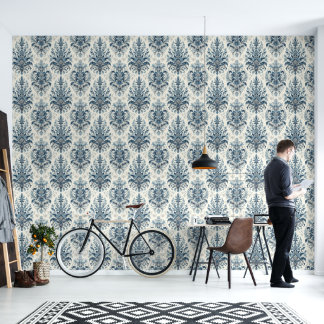 Blue Damask Style Wallpaper