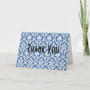 Blue Damask Thank You Card