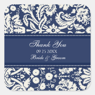 Blue Damask Thank You Wedding Favour Tags
