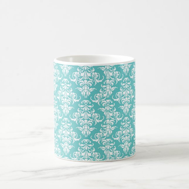 Blue damask vintage wallpaper pattern coffee mug (Center)