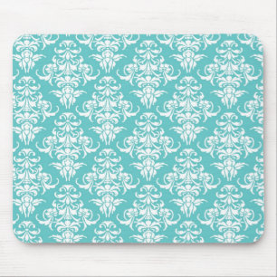 Blue damask vintage wallpaper pattern mouse pad