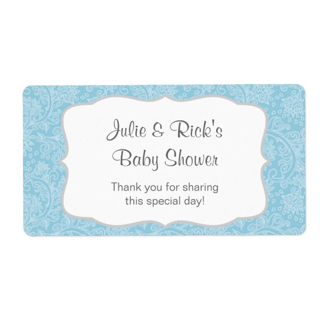 Blue Damask Water Bottle Favour  - customize it! (Front)