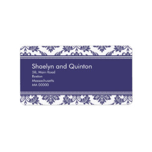 Blue Damask Wedding Address Labels