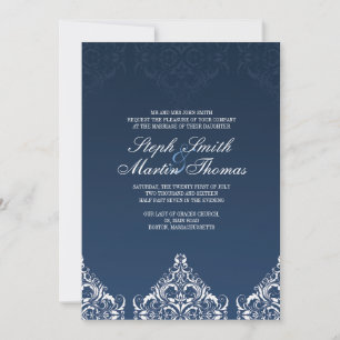 Blue Damask Wedding Invitation