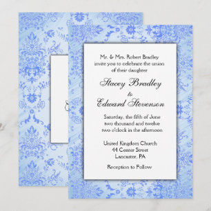 Blue Damask Wedding Invitation