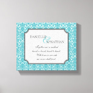 Blue damask wedding quote personalized canvas art