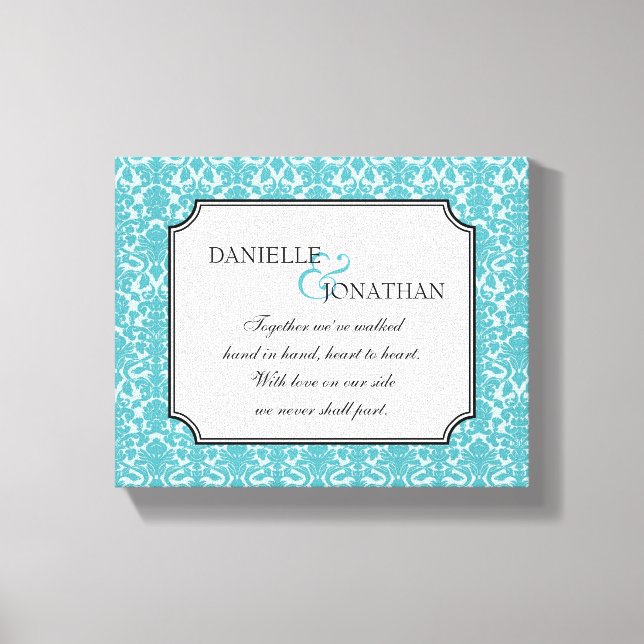 Blue damask wedding quote personalized canvas art (Front)