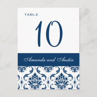 Blue Damask Wedding Table Number Cards