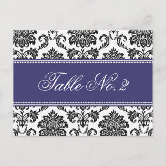 Blue Damask Wedding Table Number Postcard