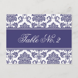 Blue Damask Wedding Table Number Postcard