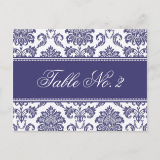 Blue Damask Wedding Table Number Postcard