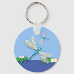 Blue Damselflies above Water Lily’s Keychain
