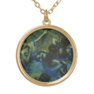 Blue Dancers by Edgar Degas, Vintage Impressionism Gold Plated Necklace