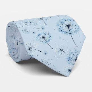 Blue Dandelion Drift on Soft Sky Blue Background Tie