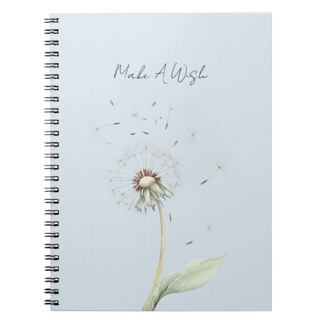 Blue Dandelion Flower Wish Notebook (Front)