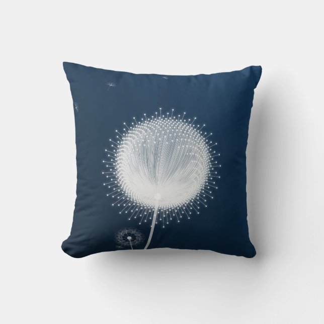 Blue Dandelion Fluff Decorative Throw Pillow   (Front)