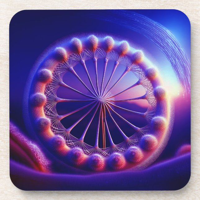Blue Dandelion Fractal Coaster (Front)