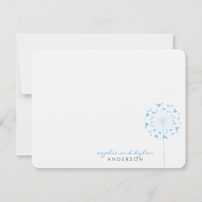 Blue Dandelions Love Hearts Wedding Thank You Card (Front)