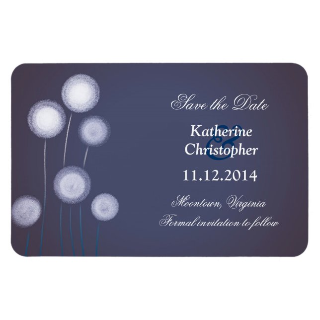 blue dandelions modern save the date magnets (Horizontal)