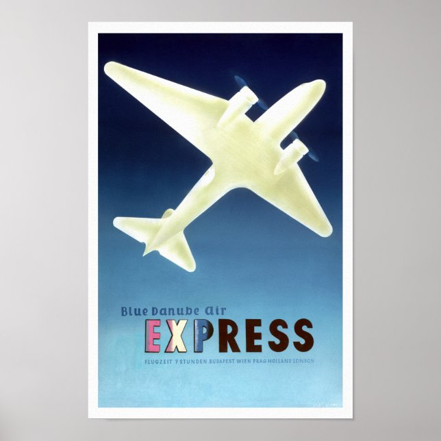 Blue Danube Air Express Vintage Poster 1936 (Front)