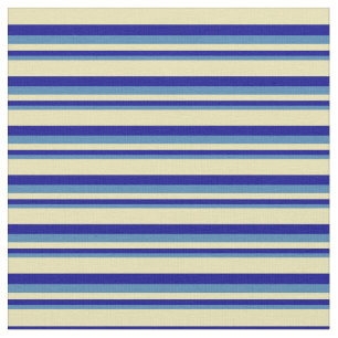 Blue, Dark Blue & Tan Coloured Pattern of Stripes Fabric