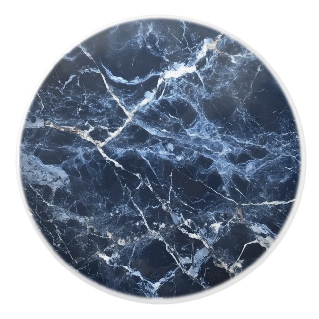 Blue Dark Marble Pattern Ceramic Knob (Front)