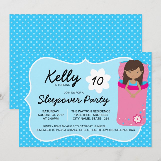 Blue Dark Sleepover Party Birthday Invitation (Front/Back)