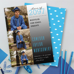 Blue Dark To Light Quote 3 Photo Modern Graduation Announcement