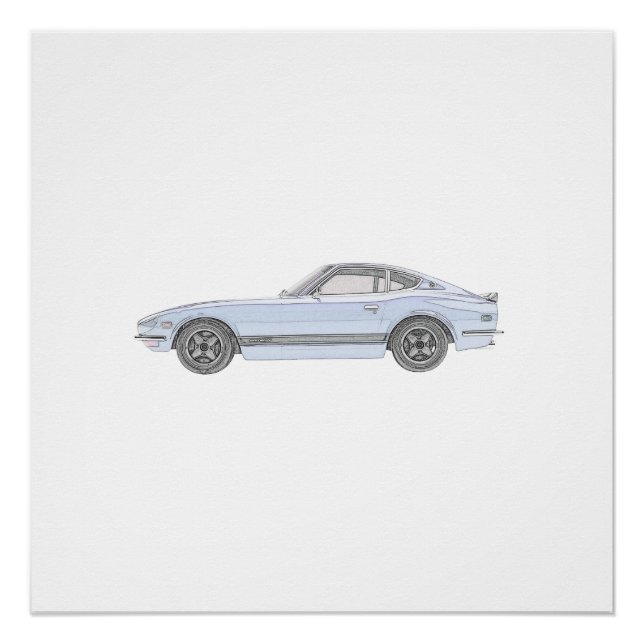 Blue Datsun 240Z Sports Car Perfect Poster (Front)