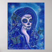 Blue day of the dead art by Renee Lavoie 
