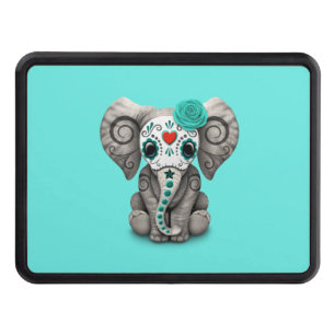 Blue Day of the Dead Elephant Trailer Hitch Cover