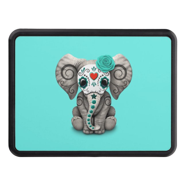 Blue Day of the Dead Elephant Trailer Hitch Cover (Front)