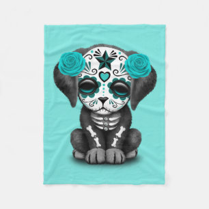 Blue Day of the Dead Puppy Dog Fleece Blanket