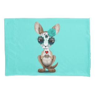 Blue Day of the Dead Sugar Skull Baby Kangaroo Pillowcase